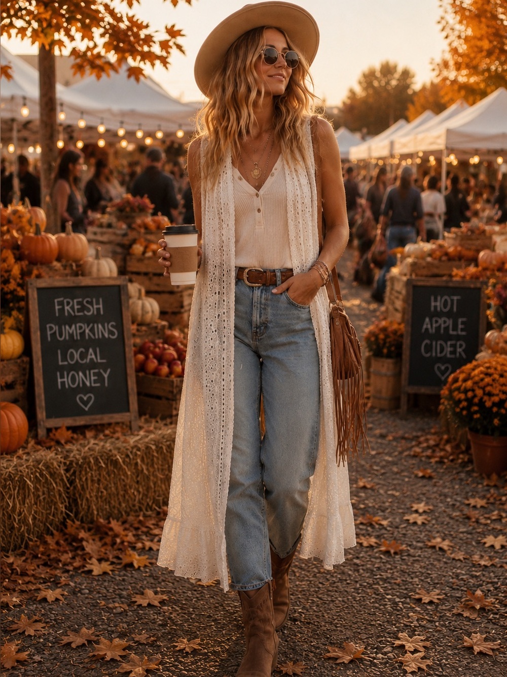 Bohemian White Eyelet Crochet Duster Vest